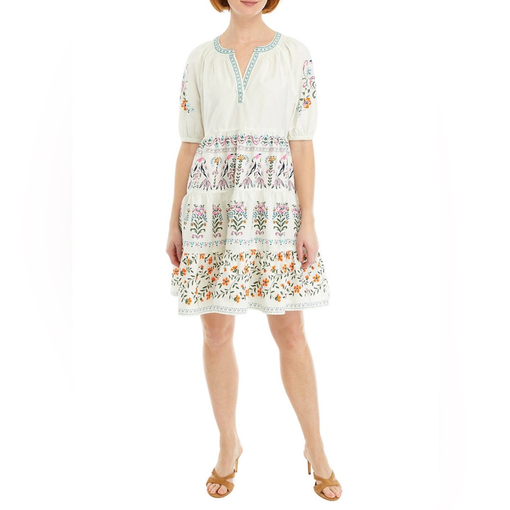 Crown & Ivy Floral Embroidered Mini Dress - White, Multicolored spring colors